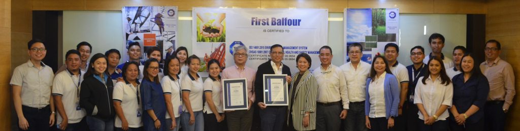 TUV SUD Hands Over ISO 14001 2015 and OHSAS 18001 2007 Certificates to First Balfour