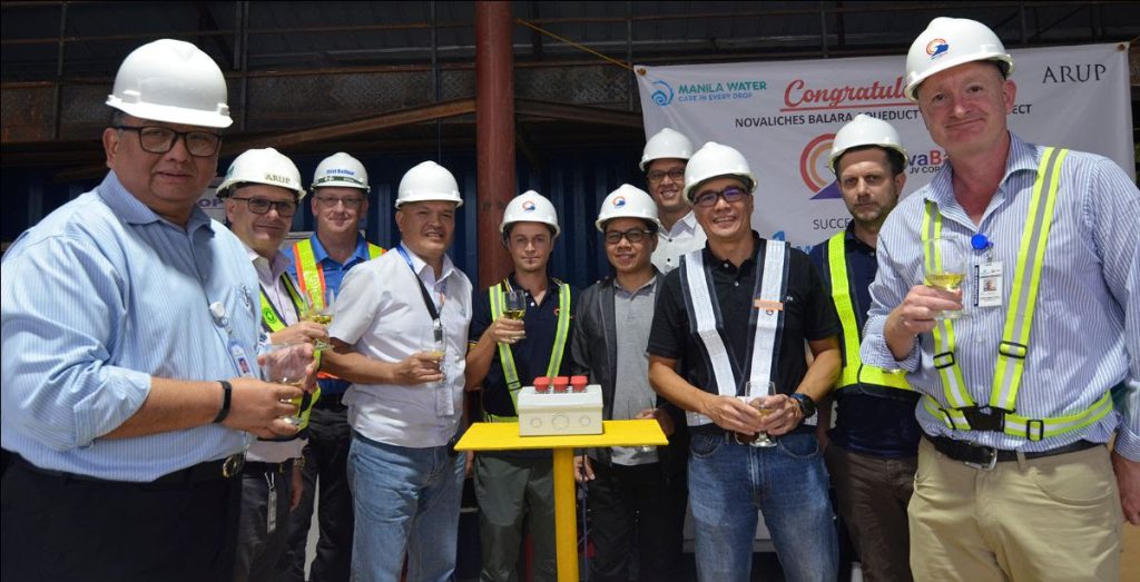 (L-R) Manila Water President and CEO Jose Rene Almendras, Arup Project Manager James Rickard, First Balfour Major Projects Division Head Malcolm Lorimer, Manila Water Sr. Project Manager Allan Patdu, NovaBala JV (NBJV) Tunneling Manager Alessandro Tirabassi, Manila Water Supply Headline Manager Renato Belmonte, Manila Water Corporate Project Management Group Director Robert Baffrey, First Balfour CFO Jonathan Tansengco, CMC di Ravenna Area Manager Cristian Grecco, and NBJV Deputy Project Manager David Steele