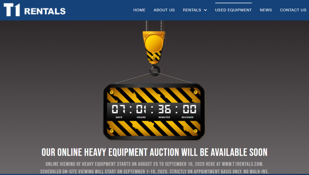 T1 Rentals online heavy equipment auction
