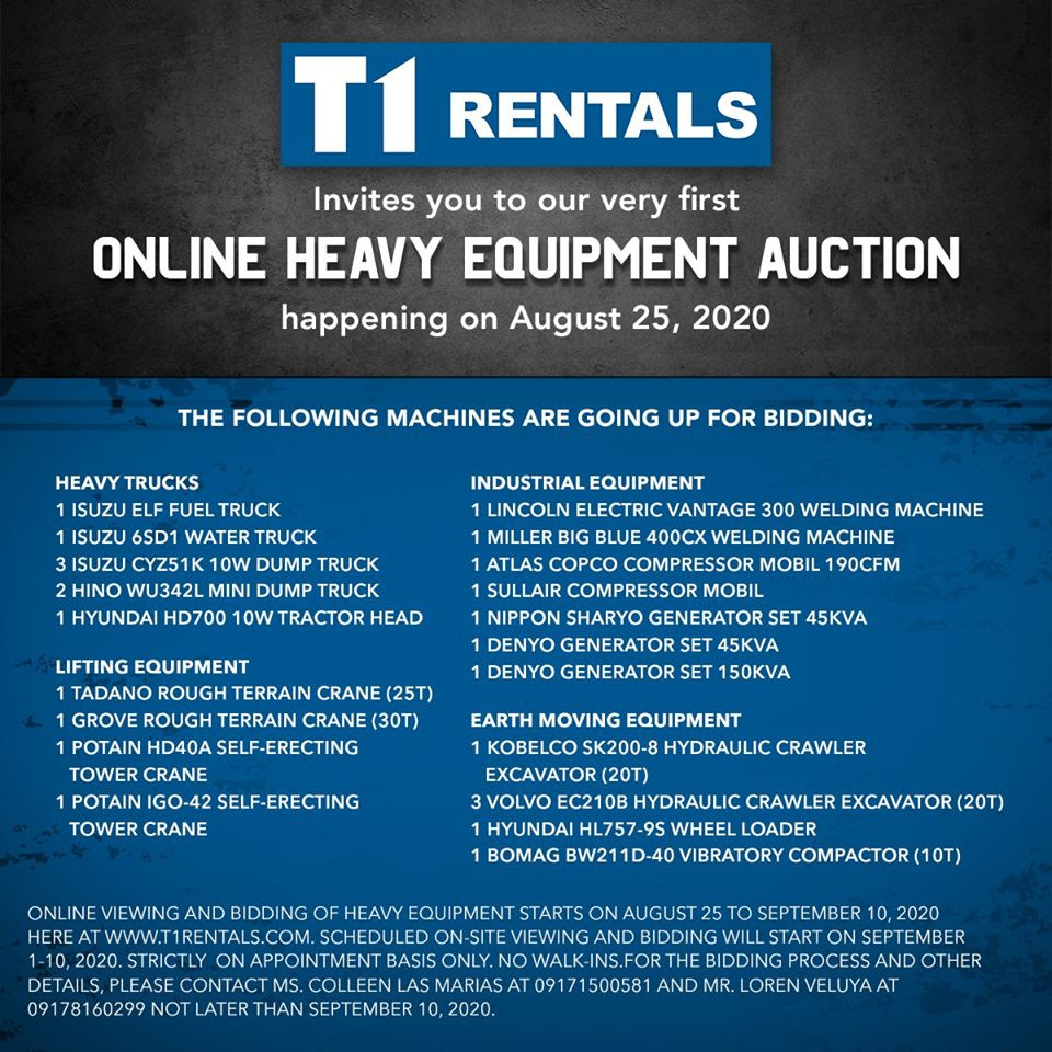 T1 Rentals online heavy equipment auction