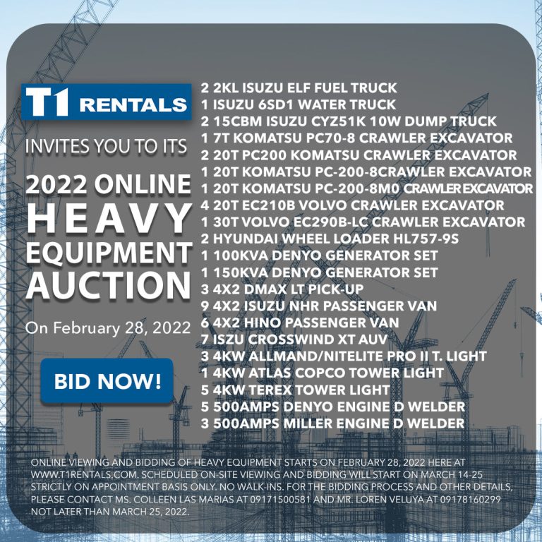 T1 Rentals heavy equipment auction starts today!