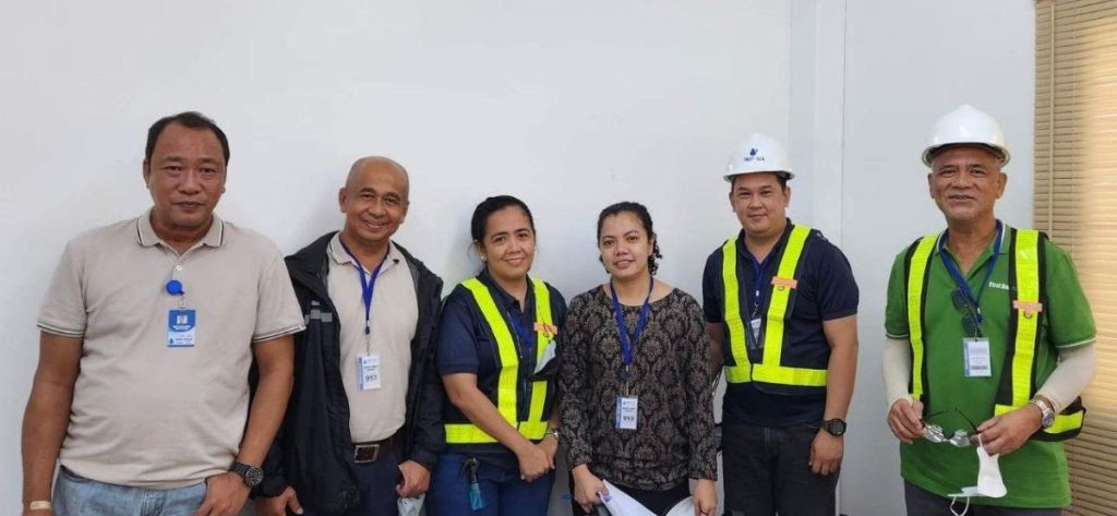 L-R: East Bay WTP Project Manager Noel C. Nicdao; Head of Corporate Quality Jose "Joey" R. Lagdan, Jr.; Auditors Salvacion Ganot, Reyshelle Alonso (also a former First Balfour employee), Albert Diuco; and Head of Environment, Safety, and Health Joselito "Seli" L. Vicente