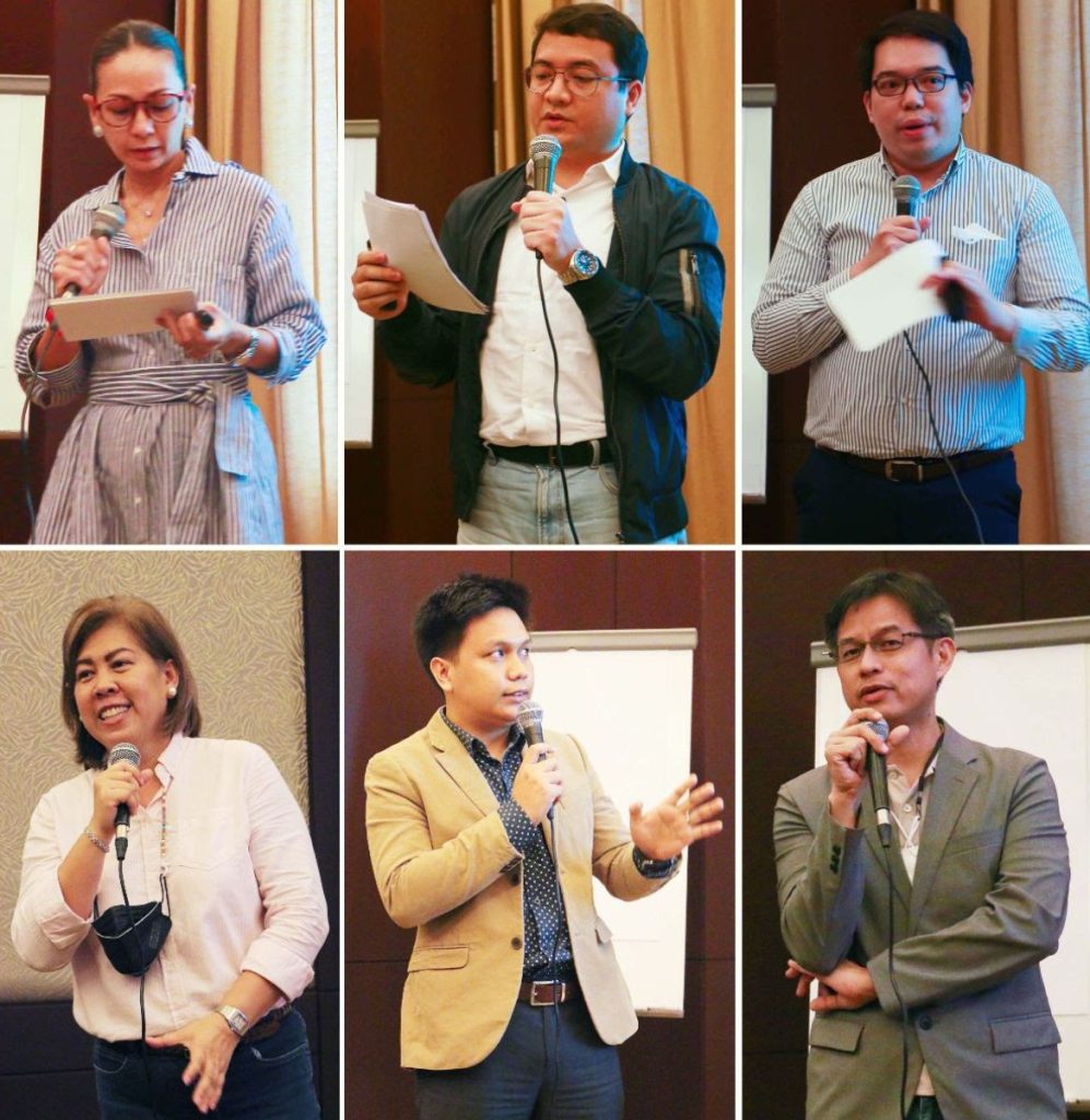 Clockwise from top left: Business Development Officers Leeanne Corpus (MPD), Joram San Luis (IPD), and Kristoff Flores (IPD); General Manager Einstein Chiu (C&A); and National Sales Heads Christian Sagun (T1 Transport), and Yasmin Alih (T1 Rentals) presented their outlook and prospects during the Sales Summit. 
