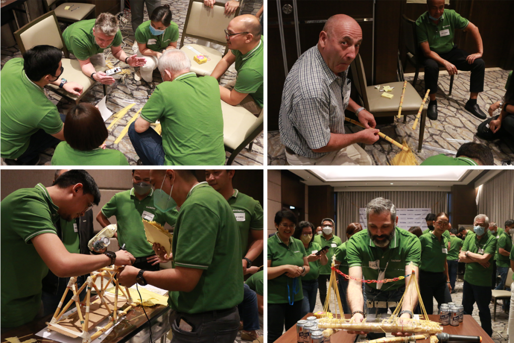 Leaders in attendance during the first face-to-face Leaders Conference (LeadCon) last December 14 in Somerset Alabang were asked to team up and build a sturdy spaghetti bridge with a span of 50 cm.