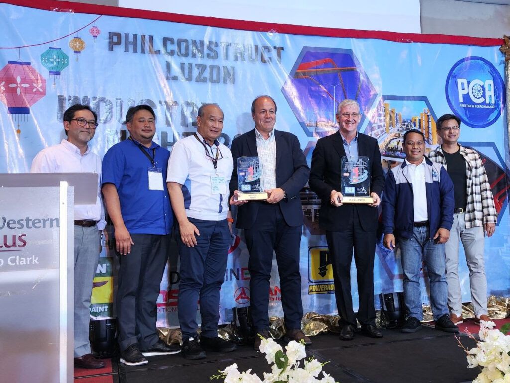L-R: Boysen Marketing Manager Vergel V. Dyoco (PECCA sponsor), ACI Philippines President Edvilor Ilano, PCA President Junn Elepaño, Acciona Regional Director of Operations Julio Ruiz, First Balfour Managing Director for Commercial Operations Malcolm Lorimer, RMD Kwikfrom President Arlan Vergara (PECCA sponsor), and PECCA Committee Co-chair and First Balfour Concrete & Aggregates General Manager Einstein Chiu