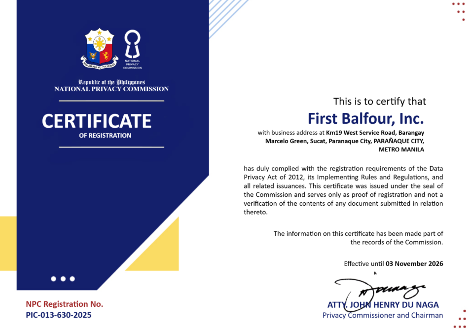 NPC Certificate 2026 - First Balfour